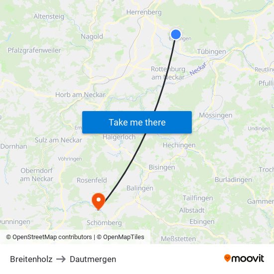 Breitenholz to Dautmergen map