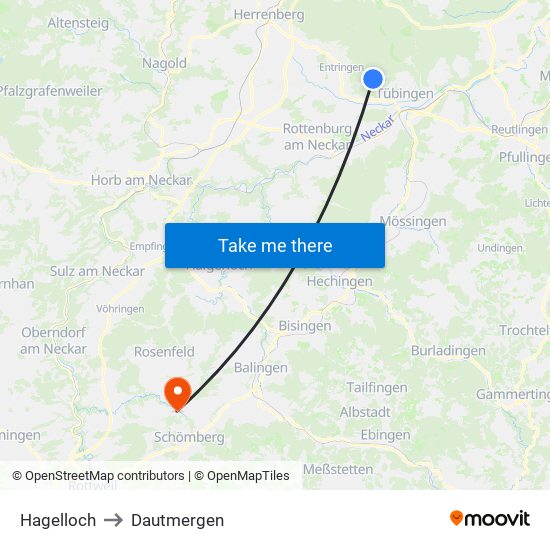 Hagelloch to Dautmergen map