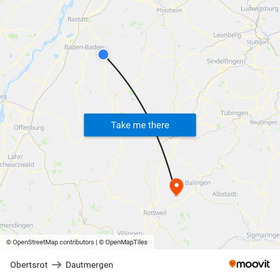 Obertsrot to Dautmergen map