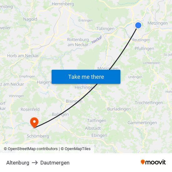 Altenburg to Dautmergen map