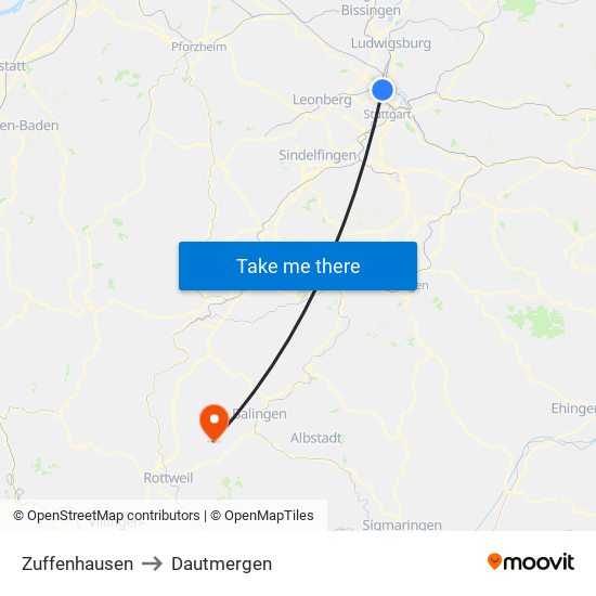 Zuffenhausen to Dautmergen map