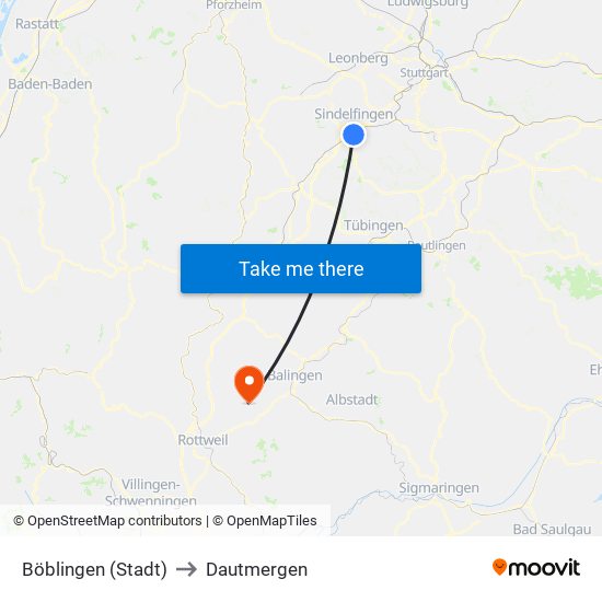 Böblingen (Stadt) to Dautmergen map