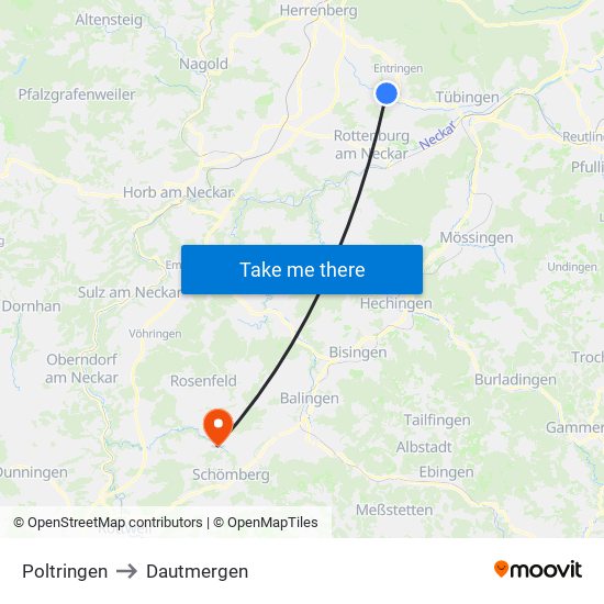 Poltringen to Dautmergen map