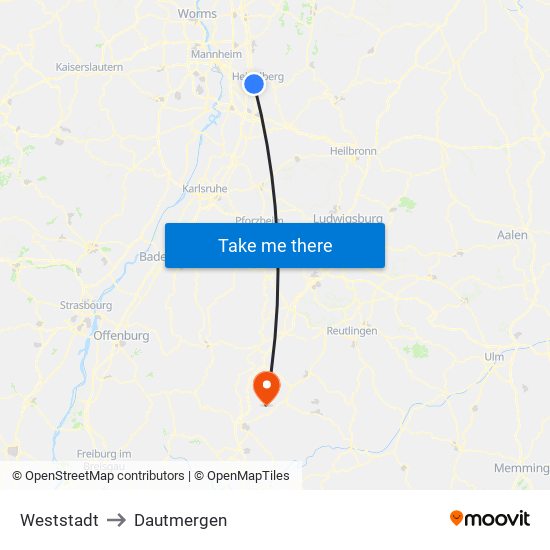 Weststadt to Dautmergen map