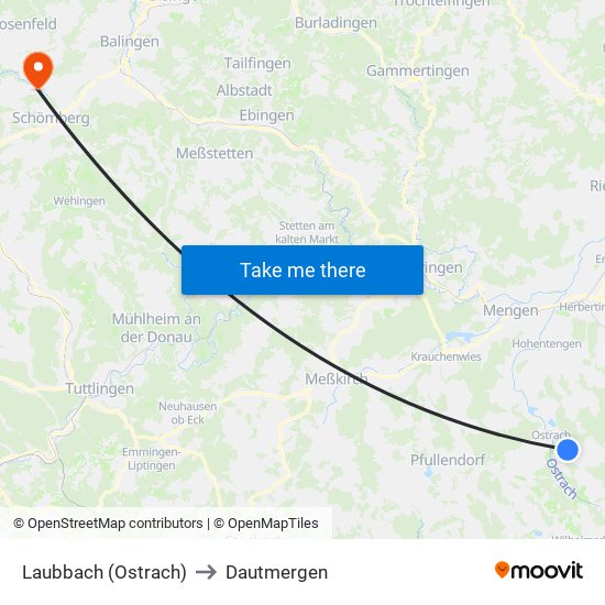 Laubbach (Ostrach) to Dautmergen map