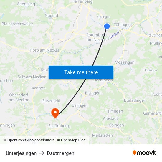 Unterjesingen to Dautmergen map