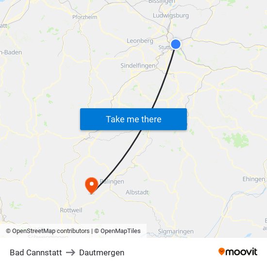 Bad Cannstatt to Dautmergen map