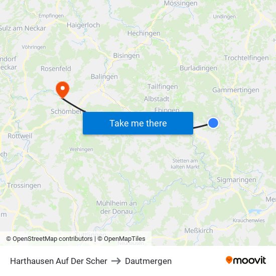 Harthausen Auf Der Scher to Dautmergen map