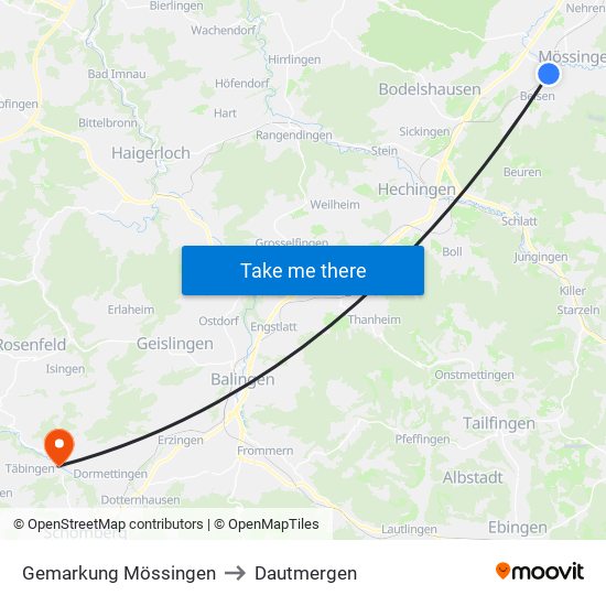 Gemarkung Mössingen to Dautmergen map