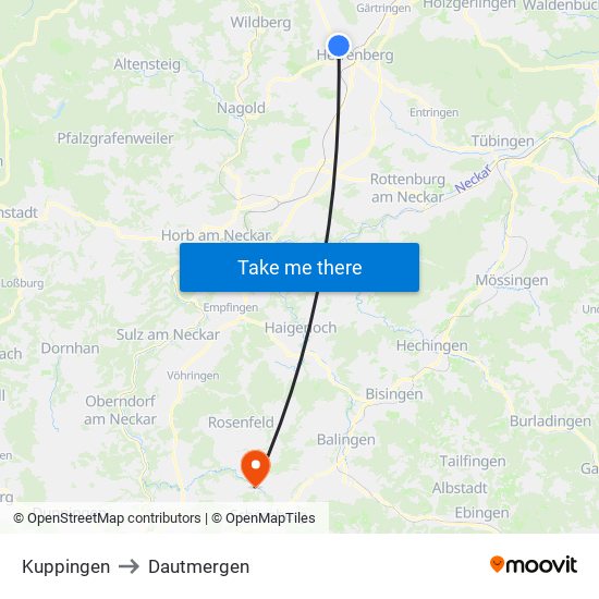 Kuppingen to Dautmergen map