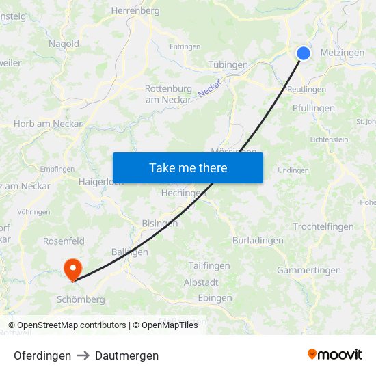 Oferdingen to Dautmergen map