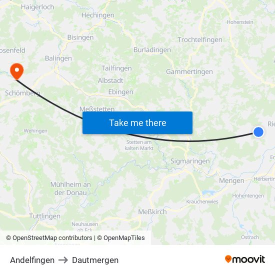 Andelfingen to Dautmergen map