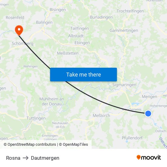 Rosna to Dautmergen map