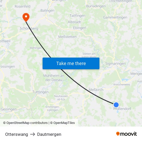 Otterswang to Dautmergen map