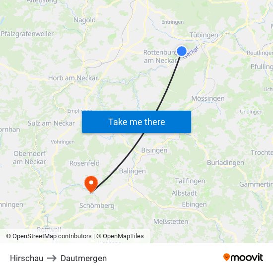 Hirschau to Dautmergen map