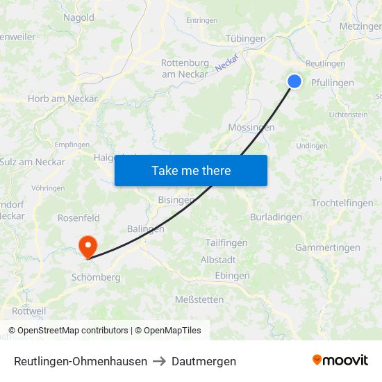 Reutlingen-Ohmenhausen to Dautmergen map