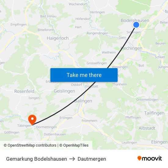 Gemarkung Bodelshausen to Dautmergen map