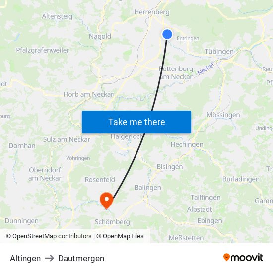 Altingen to Dautmergen map
