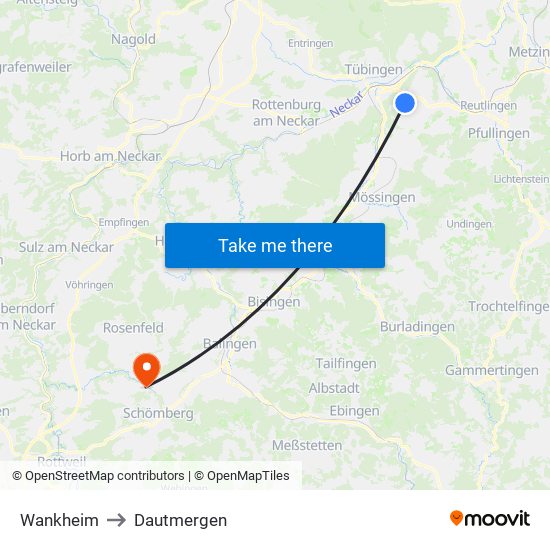 Wankheim to Dautmergen map