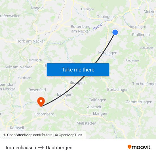 Immenhausen to Dautmergen map