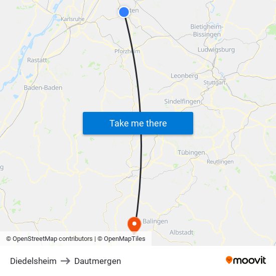 Diedelsheim to Dautmergen map