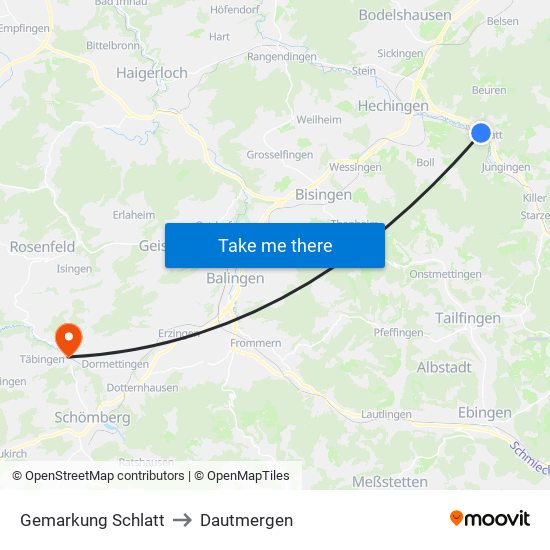 Gemarkung Schlatt to Dautmergen map