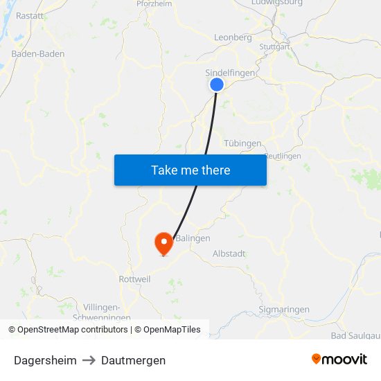 Dagersheim to Dautmergen map