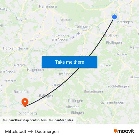 Mittelstadt to Dautmergen map