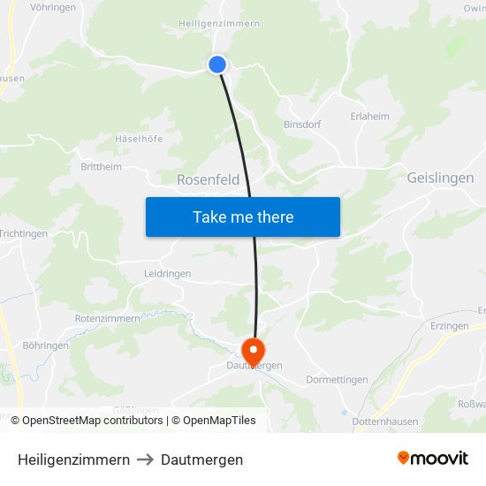 Heiligenzimmern to Dautmergen map