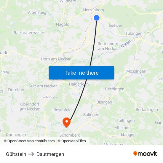 Gültstein to Dautmergen map