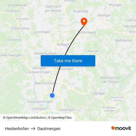 Heidenhofen to Dautmergen map