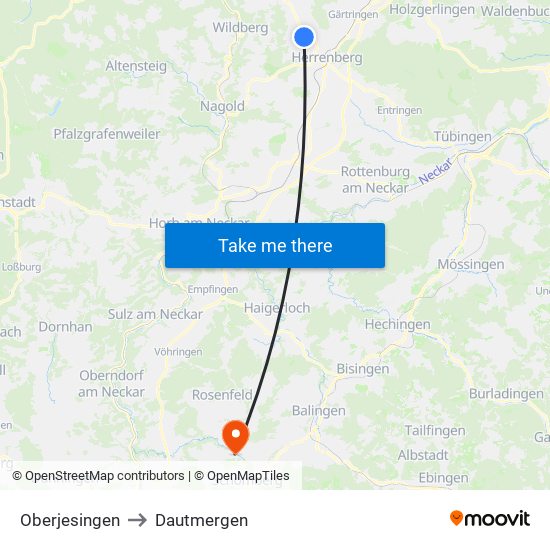 Oberjesingen to Dautmergen map
