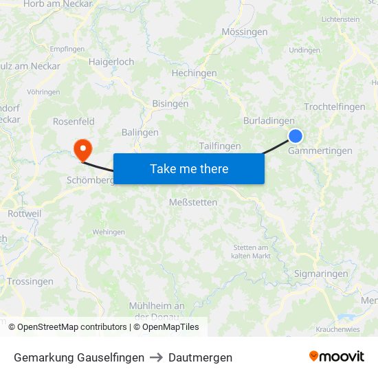 Gemarkung Gauselfingen to Dautmergen map