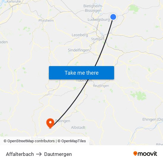 Affalterbach to Dautmergen map