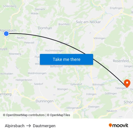 Alpirsbach to Dautmergen map