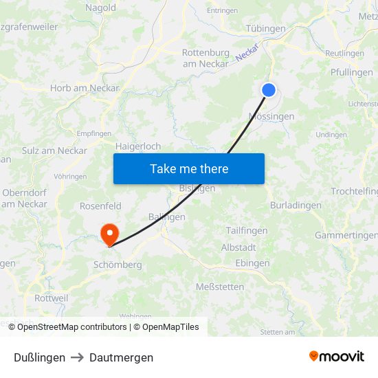 Dußlingen to Dautmergen map