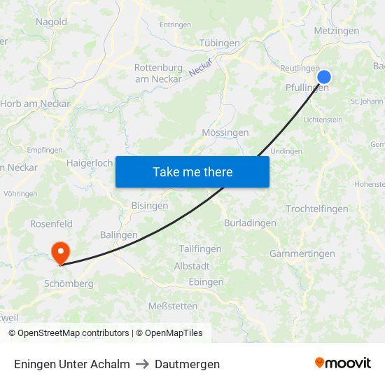 Eningen Unter Achalm to Dautmergen map