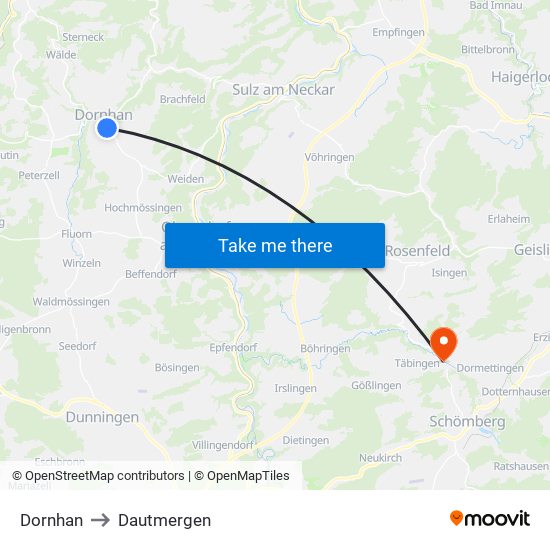 Dornhan to Dautmergen map