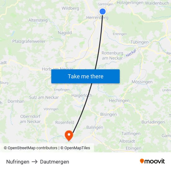 Nufringen to Dautmergen map
