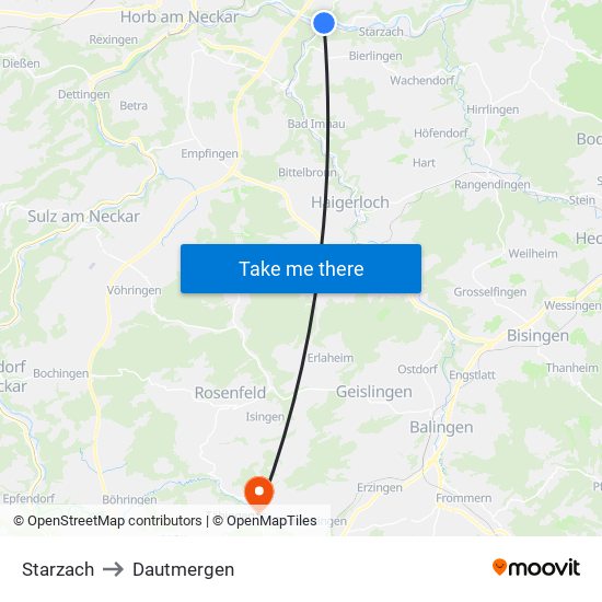 Starzach to Dautmergen map