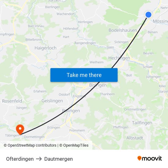 Ofterdingen to Dautmergen map