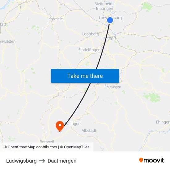 Ludwigsburg to Dautmergen map