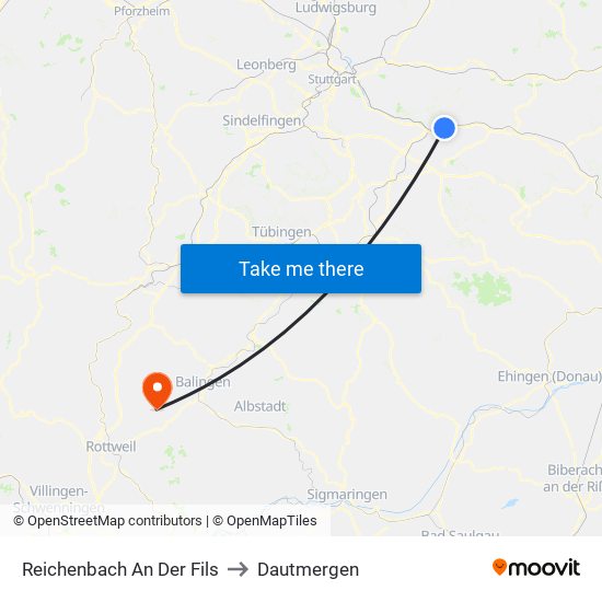 Reichenbach An Der Fils to Dautmergen map