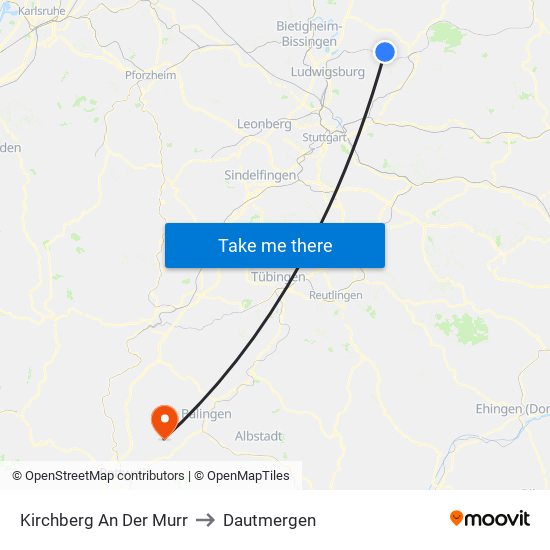 Kirchberg An Der Murr to Dautmergen map