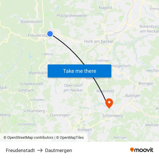 Freudenstadt to Dautmergen map