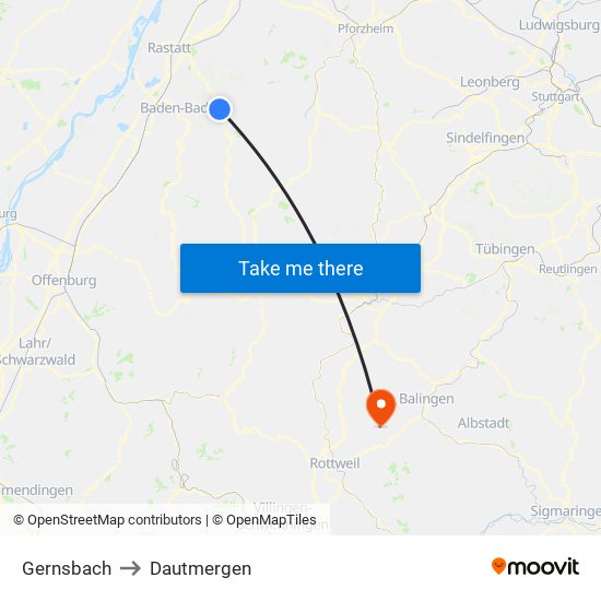 Gernsbach to Dautmergen map