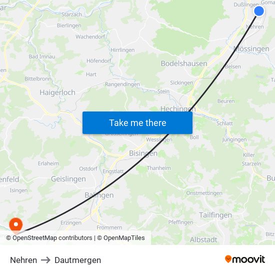 Nehren to Dautmergen map