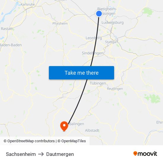 Sachsenheim to Dautmergen map