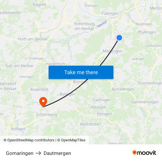 Gomaringen to Dautmergen map