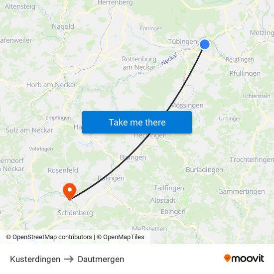 Kusterdingen to Dautmergen map